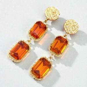 Bold Amber Fiery Orange Gemstone Dangle Earrings